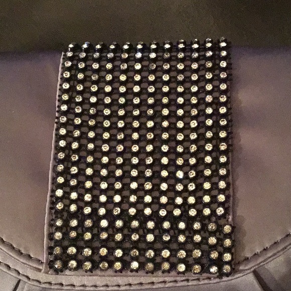 Pewter Coloured Satin Clutch Bag with Bling - Picture 7 of 7